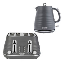 Salter Grey Ripple Kettle 4Slice Toaster Set 17L Capacity Wide Slots