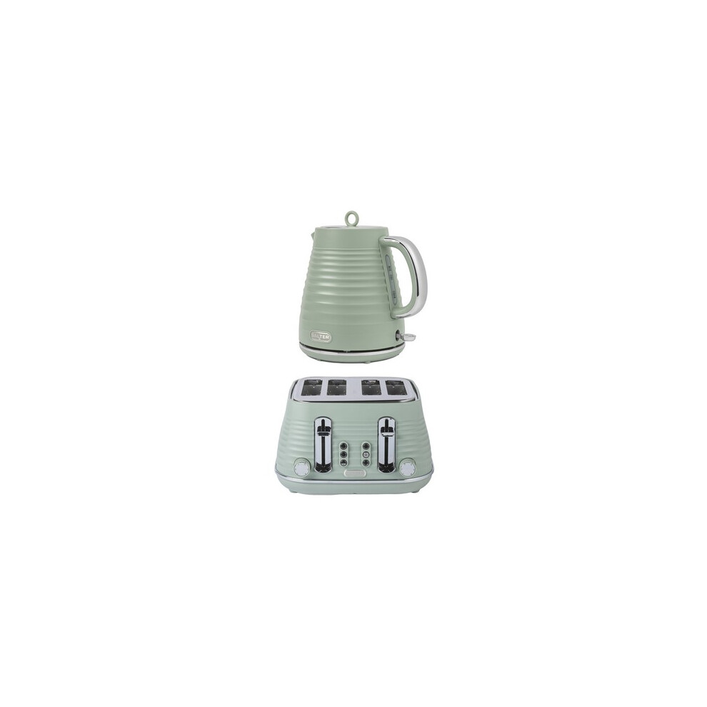Salter Toaster Kettle Ripple Set 4Slice 6 Browning Levels 1.7L 3Kw Sage Green