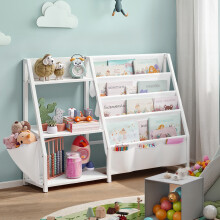 Kids Bookshelf, Toy Organiser, with Side Pocket, 75 cm Tall, for Playroom or Bedroom