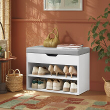 Shoe Bench with Cushion, Storage Bench with Padded Seat, Hallway Bench with 3 Compartments, 30 x 60 x 44 cm