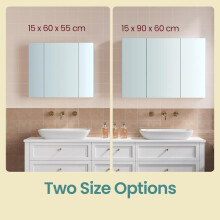 Wall Cabinet with Mirror, 3-Door Storage Unit, Bathroom Mirror Cabinet, 15 x 90 x 60 cm, with Adjustable Shelf