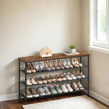 Shoe Rack 4 Tier, Narrow Shoe Storage Organiser for Wardrobe Hallway, with 3 Fabric Shelves and Top