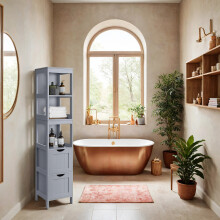 Bathroom Floor Cabinet, Freestanding Bathroom Storage Unit, with 2 Drawers, 3 Open Compartments, for Bathroom, Living Room, Kitchen, Modern Style