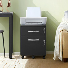 Lockable File Cabinet, Filing Pedestal with 2 Drawers, 5 Wheels, and Adjustable Hanging Rails, Textured Surface