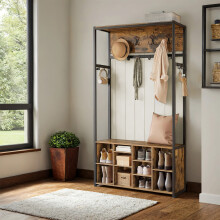 Hall Tree with Bench and Shoe Storage, Coat Rack with Shoe Bench, Hallway Furniture, Open Compartments, Industrial Style, Space Saving