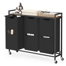 Laundry Basket, 43.5 Gal. (165 L) Laundry Hamper Sorter Cart with 3 Compartments， Storage Shelf, Wheels
