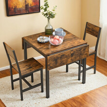 Folding Dining Table, Drop Leaf Extendable, for Small Spaces, Seats 2-4 People, Industrial, 78 x 120 x 76.2 cm, Rustic Brown and Ink Black