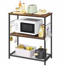 Kitchen Island Shelf, Baker's Rack, Microwave Oven Stand, with Metal Frame, 3 Open Shelves, 6 Hooks, 80 x 40 x 90 cm