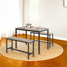 Dining Table with 2 Benches, 3 Piece Set, Kitchen Table of 70 x 110 x 75 cm, 2 Benches of 30 x 97 x 50 cm Each