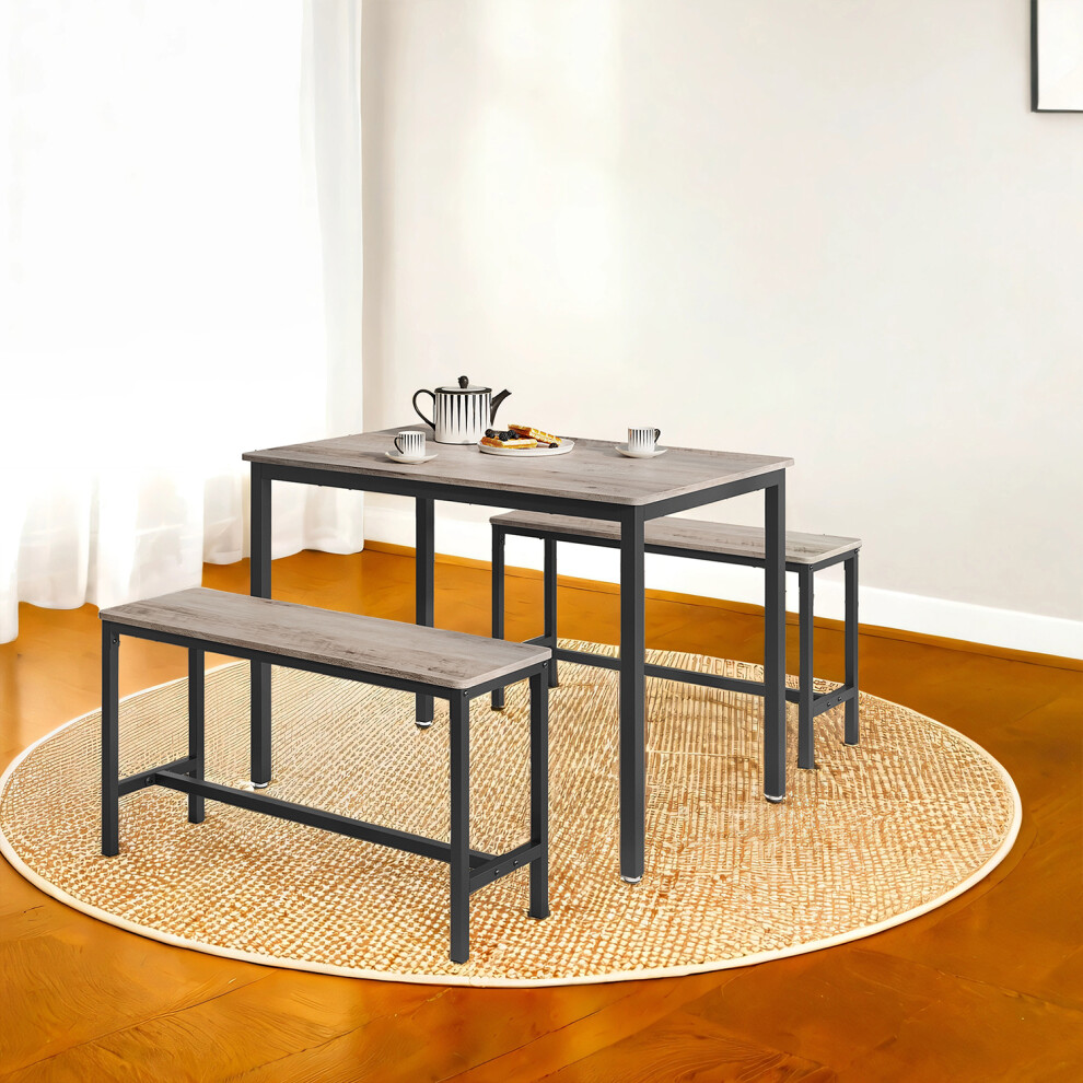 Vasagle Dining Table With 2 Benches, 3 Piece Set, Kitchen Table Of 70 X 110 X 75 Cm, 2 Benches Of 30 X 97 X 50 Cm Each
