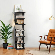 Slim Shoe Rack, Narrow Shoe Storage Organiser, 6-Tier Shoe Stand, for Small Spaces, Hallway, Cloakroom, Black