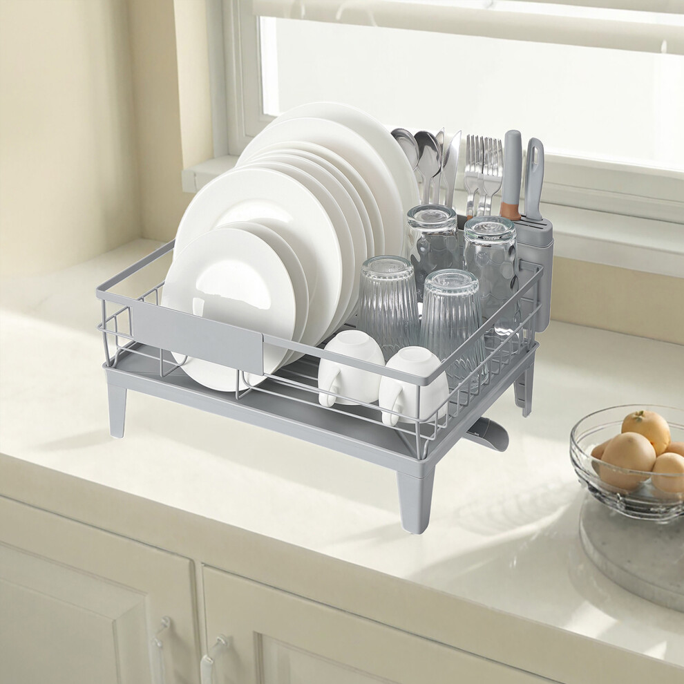 Songmics Dish Drying Rack, Dish Drainer For Kitchen Counter, 360 Rotatable And Extendable Spout, Drainboard, With Cutlery Holder