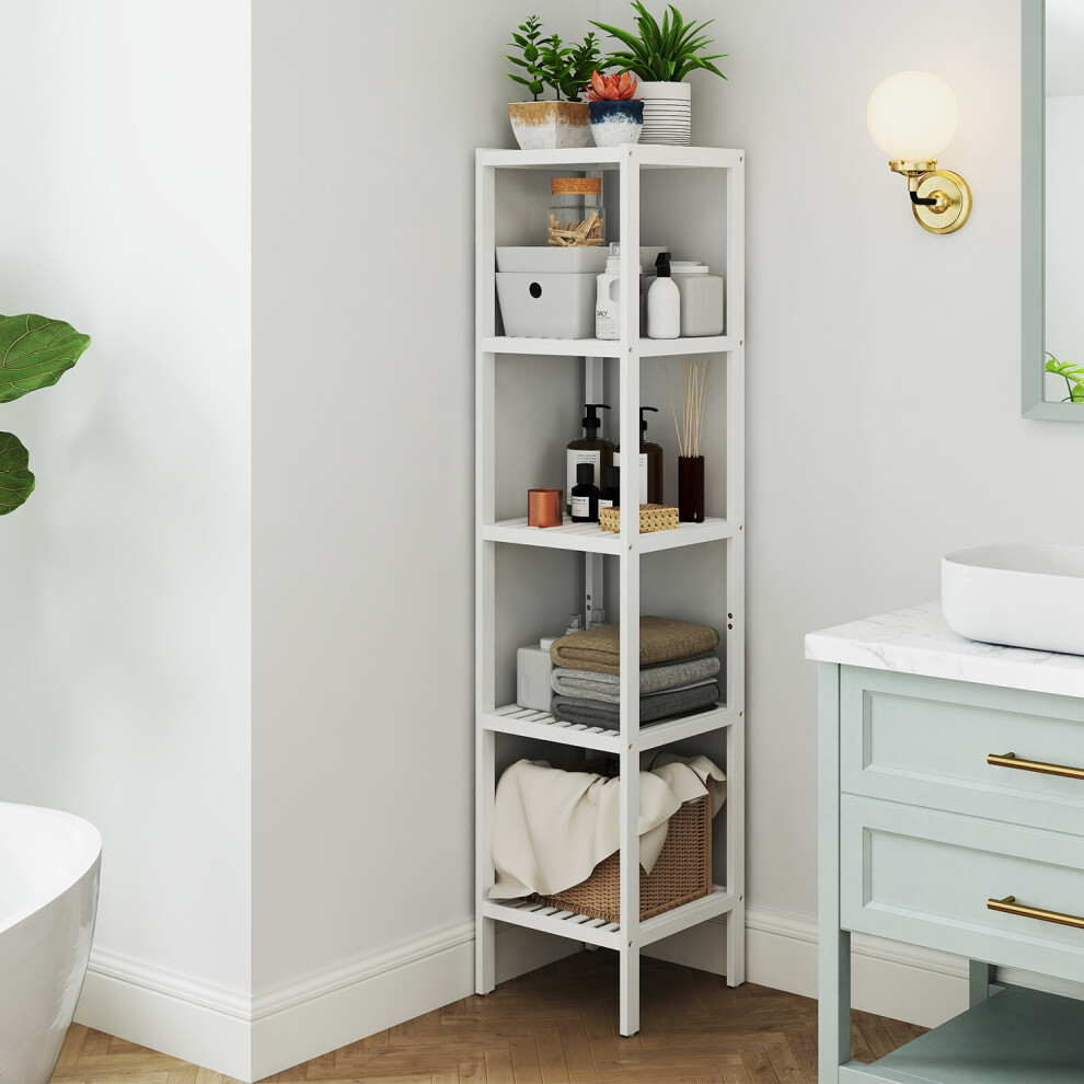 Songmics 5-Tier Bamboo Bathroom Shelf, Freestanding Narrow Shelf Unit, Multifunctional Storage Shelf, Corner Shelf, For Kitchen, Living Room