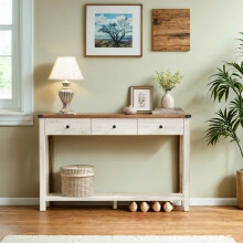 Console Table for Hallway, Slim Sofa Table for Living Room, Hallway Table with 3 Drawers, Open Shelf, Metal Corners, Farmhouse Style