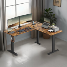 Height-Adjustable L-Shaped Corner Standing Desk, 160 x 140 cm, with Charging Station, Memory Function with 2 Heights, for Home Office