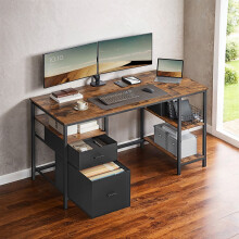 Computer Desk, Office Desk, Writing Desk with 3 Shelves, 2 Drawers, 60 x 140 x 76 cm, for Home Office, Living Room, Industrial Style