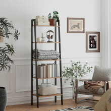 Ladder Shelf, 5-Tier Industrial Bookcase, Storage Unit, with Metal Frame, for Living Room, Kitchen, Rustic Brown