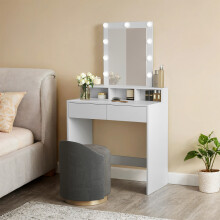 Dressing, LED Lights with Adjustable Brightness, Vanity with Mirror, 2 Drawers and 3 Compartments, Makeup, Modern, White