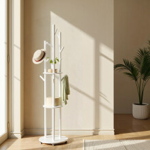 Freestanding Coat Rack Stand, Coat Tree with 11 Hooks, 3 Shelves, 4 Removable Wheels, for Hallway, Bedroom, Living Room