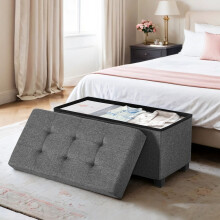 Storage Ottoman Bench, Foldable Ottoman Foot Rest with Legs, 38 x 76 x 40 cm, End of Bed Bench, Storage Chest 660 lb