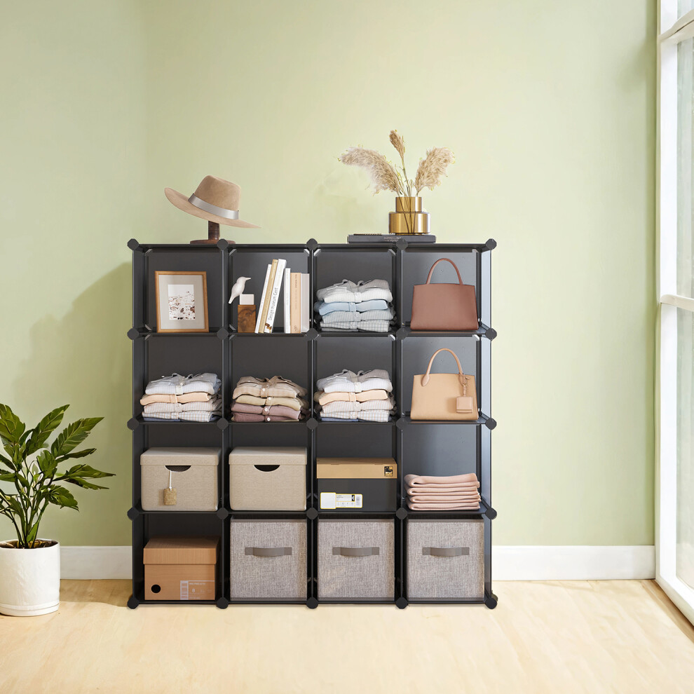 Songmics 16-Cube Storage Unit, Shoe Rack, Diy Shelving System, Stackable Cubes, Pp Plastic Shelf, Wardrobe, Closet Divider
