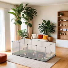 Pet Playpen with Floor, Removable Oxford Fabric Mat, Small Animal Enclosure, DIY Plastic Cage
