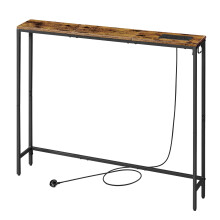Console Table with Charging Station, Slim Behind Sofa Table, 15 x 100 x 80 cm, 1 Hook, Easy Assembly, for Hallway, Living Room