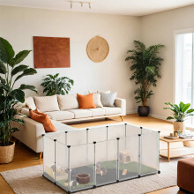 Pet Playpen, with Floor and Removable Oxford Fabric Mat, Small Animal Enclosure, DIY Plastic Cage, Indoor Run for Hamsters, Rabbits, Hedgehogs