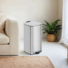 Kitchen Bin, 8-Gallon (30 L) Trash Bin, Steel Pedal Bin, with Inner Bucket, Soft Close and Stays Open, Metallic Silver LTB593E01