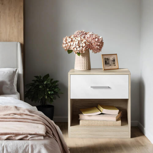 VASAGLE Bedside Table, Side Table with Drawer, Handle, Open Compartment 2