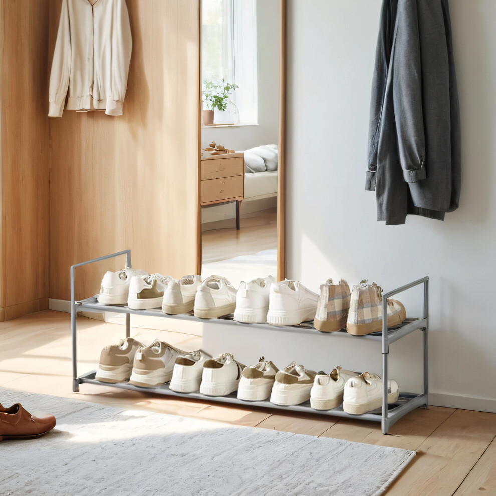 2-Tier Shoe Rack, Shoe Storage Organiser, Metal Storage Rack, Fits 8 to 10 Pairs of Shoes, Stackable Shoe Shelf-image-OPC-PMGWPSV-NEW