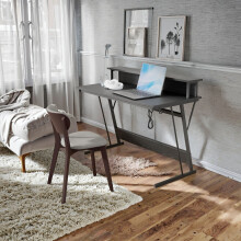 Gaming Desk with LED Lights and Built-In Power Outlets, Computer Desk with Monitor Shelf, Gaming Table for 2 Monitors, Office Desk, for Bedroom