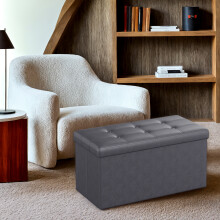 76 cm Ottoman Storage Box, Foldable Storage Bench, Chest with Lid, Footstool, Padded Seat, Synthetic Leather