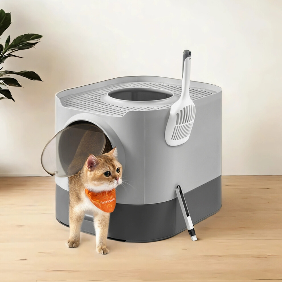 Photos - Cat Litter Box / Tray Cat Litter Box with Lid, XL Enclosed Litter Box with Top Entry, Slide-Out Tray, Scoop, Brush