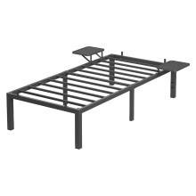 Single Bed Frame, Metal Bed Frame, with Bedside Shelves, Guest Bed Frame, for 90 x 190 cm Mattresses, Easy Assembly, Ink Black