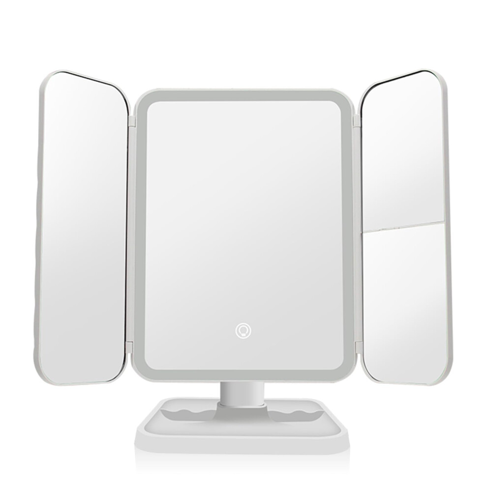 LED Tri-fold Makeup Mirror 2X 3X Magnification, Stepless Brightness, 3 Color Temperatures, Touch Control, 1200mAh