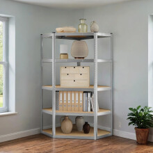 Corner Shelf 5-Tier, Garage Shelving, Heavy Duty Metal Shelving Unit, for Garage, Storage Room, Warehouse, Loads 875 kg, Silver and Natural Beige