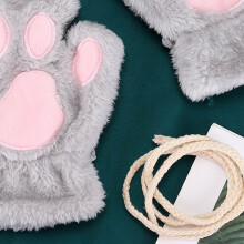 Breathable Grey Velvet Half Finger Cat Paw Gloves for Home Use
