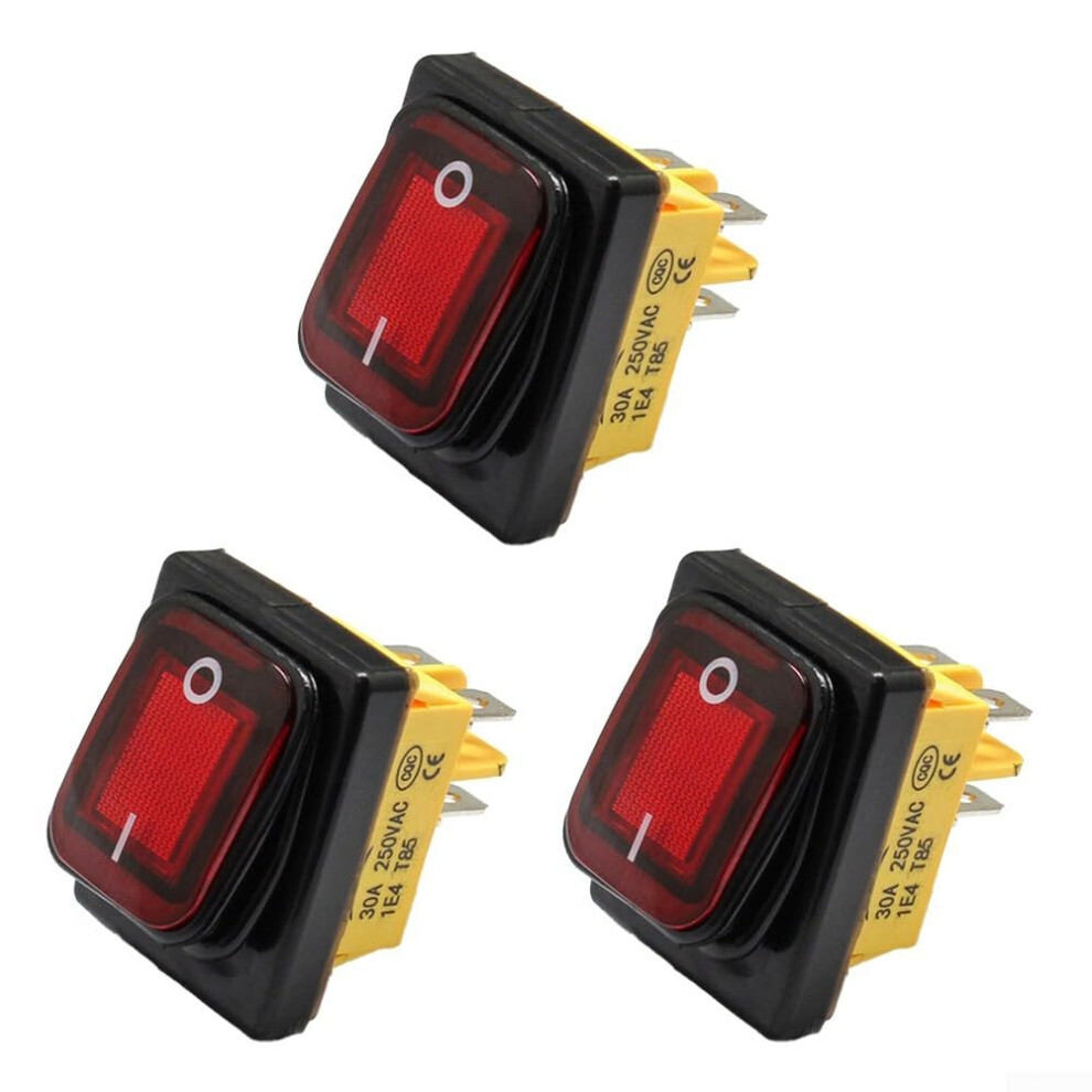 Waterproof Rocker Switch 4P 30A Marine Grade 220V Pa66 Nylon Frame Contacts For Boats, Cars, Rvs Silver/Red 9354506578954