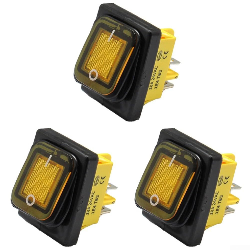 Waterproof Rocker Switch Toggle 4P 30A 220V Pa66 Nylon With Contacts, Framed Design, For Boats Cars Rvs Silver/Yellow 9354506579012
