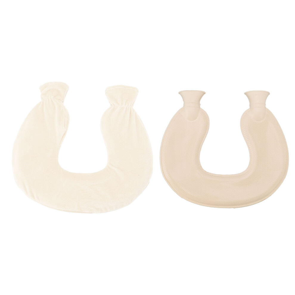 1L U-Shaped Hot Water Bottle with Fluffy Cover for Neck & Shoulder Warmth White
