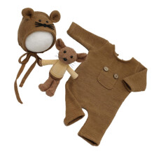 Newborn Photography Props Soft Knit Hat And Mouse Doll Set Newborn Size Photo Shoot Outfit