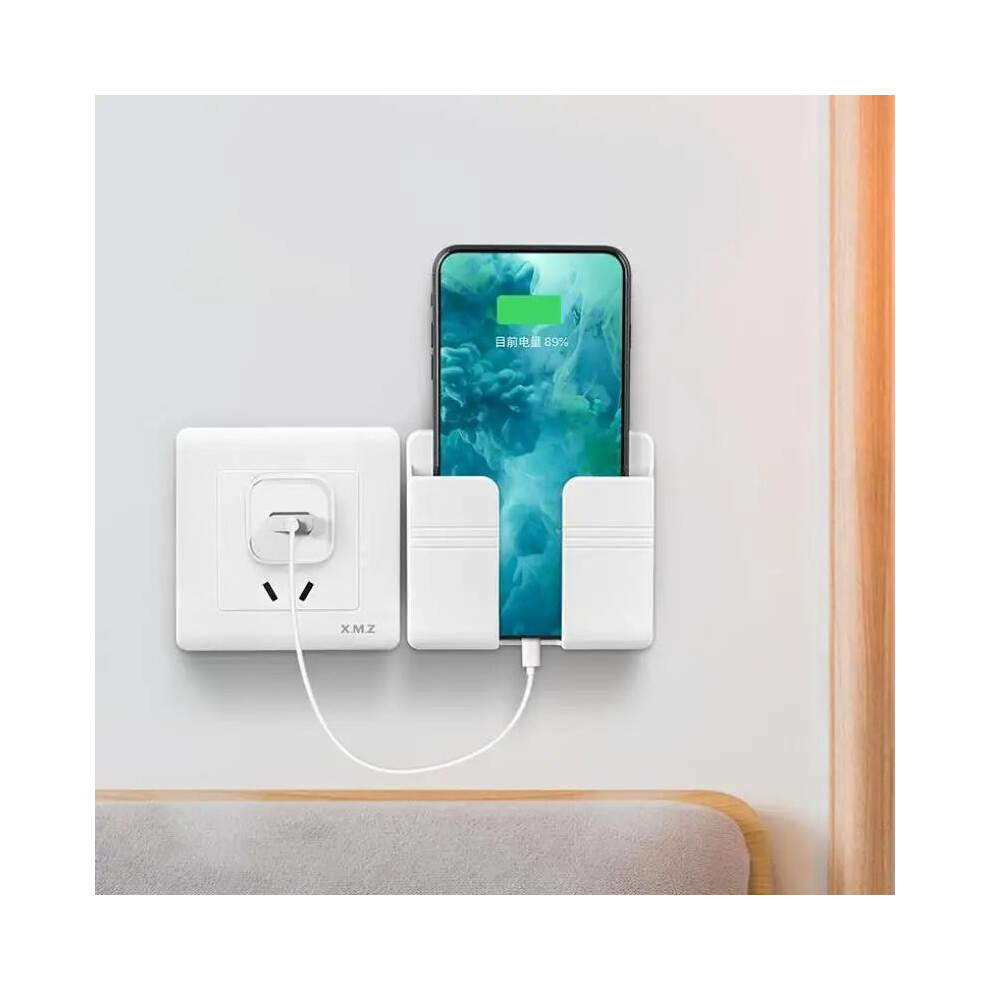 (Default) Wall Mobile Phone Holder Plug Phone Charging Stand Remote Control Storage Box Bracket Punch-Free Mounted Organizer Holders (White) 5071832414216