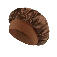(Coffee) Women Satin Bonnet Hair Bonnet for Sleeping Hair Care Silk Bonnets Solid Wide-brimmed Sleeping Hat with Elastic Soft Band