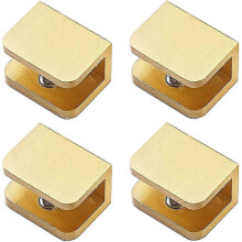 (As show, One size) Pack Of 4 Glass Clamp, No-drill-on-glass Glass Holder Shelf Bracket Clip Support (for 10mm-12mm Glass, Gold)