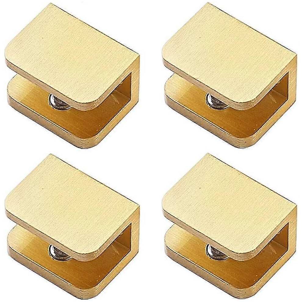 (As Show, One Size) Pack Of 4 Glass Clamp, No-Drill-On-Glass Glass Holder Shelf Bracket Clip Support (For 10Mm-12Mm Glass, Gold) 3093248864463