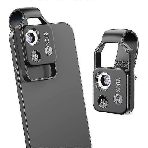 (As show, One size) 200X Cell Phone Microscope Accessory with Lens, Portable Mini Digital Microscope with LED Light/Uni-hy 1