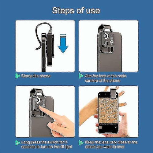 (As show, One size) 200X Cell Phone Microscope Accessory with Lens, Portable Mini Digital Microscope with LED Light/Uni-hy 2