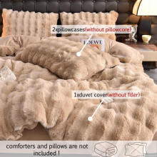 (Coffee, US-Full) Solid Color Faux Fur Duvet Cover Set, 3 Counts/set Including 1 Duvet Cover & 1/2 Pillowcases without Filler, Room Accessories Soft
