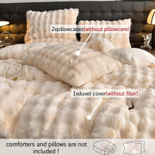 (White, UK-Single) Solid Color Faux Fur Duvet Cover Set, 3 Counts/set Including 1 Duvet Cover & 1/2 Pillowcases without Filler, Room Accessories Soft